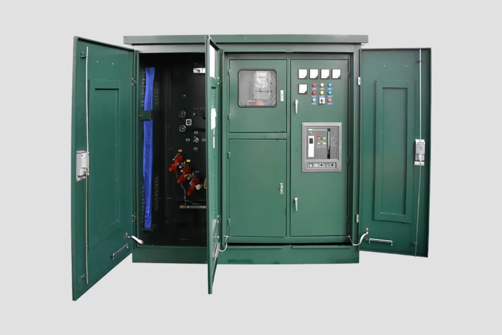 a pad-mount transformer with doors open