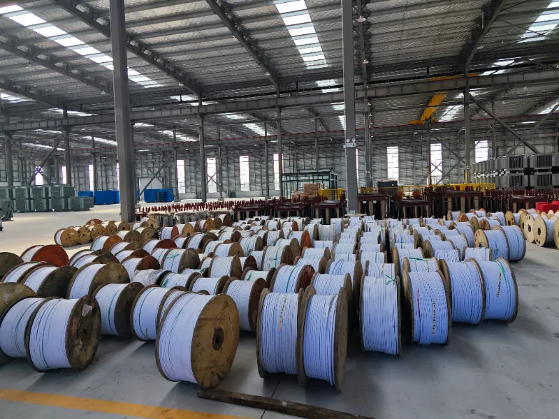 Coils of cables are arranged neatly on the ground