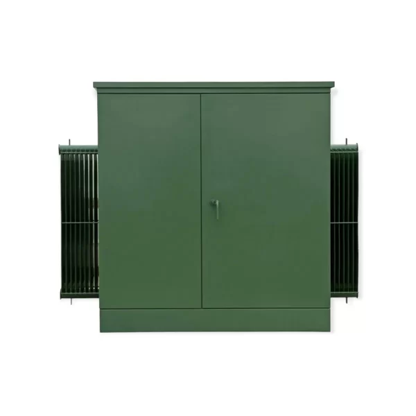 green painted 3 phase pad mounted transformer